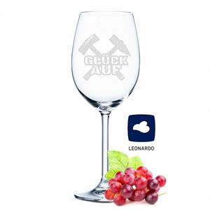 GRAVURZEILE Rotweinglas »XL Leonardo Weinglas - Glück Auf - Schlägel + Eisen - Geschenk für Bergmänner - schönes Geburtstagsgeschenk für alle Zeche & Bergbau Mä