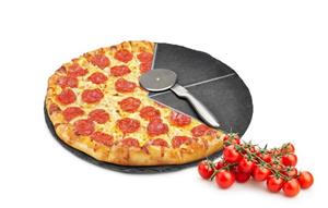 Sendez Pizzateller »Pizzateller Set ø36cm aus Schiefer mit Pizzaschneider Pizzaschneidebrett Pizzabrett«
