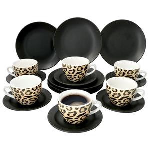 MamboCat Kaffeeservice »18-tlg. Kaffeeservice Leopard Lampart Schwarz + Leoparden Muster«