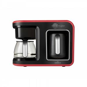 Karaca Espressomaschine  Hatir Plus 2 in 1 Filterkaffee&Turkischen Kaffeemaschine, Red,Fur 5 Personen, 1385W, Filter aus Edelstahl, Glas-Kanne, Kaffeevollautomat Rot Farbe