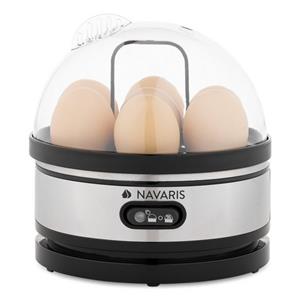 Navaris Eierkocher, Eierkocher 7 Eier Edelstahl - inkl. Wasser-Messbecher mit Eierstecher - 400W - Eierkochautomat für 1-7 Eier mit Warmhaltefunktion - Schwarz