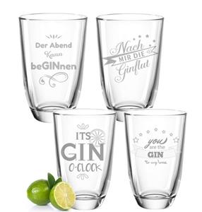 GRAVURZEILE Cocktailglas » 4er Set Montana GIN-Gläser - Nach mir die GINflut & Der Abend kann beGINnen - Witziges Geburtstagsgeschenk - Party-Set - GIN-Sprüche - GIN-Liebhab