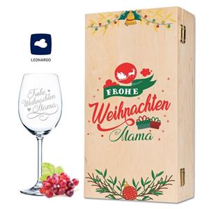 GRAVURZEILE Rotweinglas »Leonardo Weinglas mit Gravur im - Frohe Weihnachten Mama Design - Geschenk für die beste Mutter - ein Geschenk für die Mama inkl. Holzkiste«, Glas