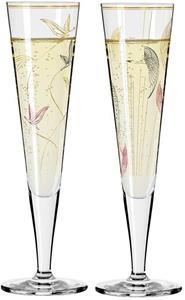 Ritzenhoff Champagnerglas »2 Stück Goldnacht Lorenzo mit Glasreinigungstuch im Dekomiro Set«, Kristallglas