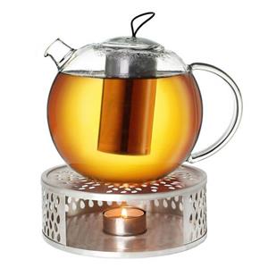 Creano Teekanne » Teekanne aus Glas 1,5l Jumbo + ein Stövchen«, (Set, 1 Teekanne, 1 Stövchen, 1 Deckel), Mit Silikonschlaufe