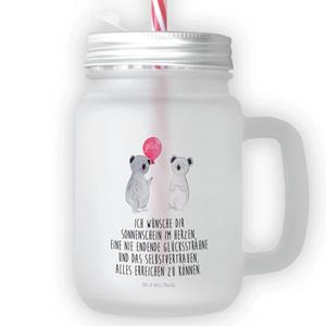 Mr. & Mrs. Panda Longdrinkglas »Koala Luftballon - Transparent - Geschenk, Geburtstag, Glas, Trinkglas, Strohhalm, Koalabär, mit Decke, Henkelglas«, Premium Glas