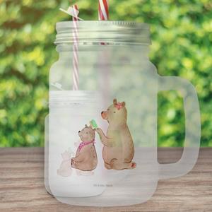 Mr. & Mrs. Panda Longdrinkglas »Bär mit Kind - Transparent - Geschenk, Glas, Mason Jar, Mama, Strohhalm, Bären, Opa, Trinkglas, Einmachglas, Haare kämmen, Oma, Vorbild, Mutti, Mut
