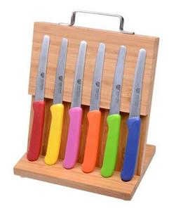 GRÄWE Brotzeitmesser Magnet-Messerhalter Bambus mit 6 Brötchenmessern - bunt