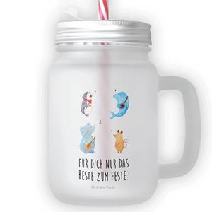 Mr. & Mrs. Panda Longdrinkglas »Big Band - Transparent - Geschenk, Trinkhalm, Tiere, mit Decke, süße Tiermotive, Maus, Einmachglas, lustige Sprüche, gute Laune, Trinkglas, Strohh