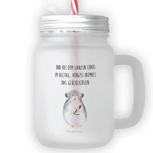 Mr. & Mrs. Panda Longdrinkglas »Chinchilla mit Blume - Transparent - Geschenk, Cocktailglas, süße Tiermotive, gute Laune, Büro, Glücklichsein, Tiere, Depressionen, Einmachgl