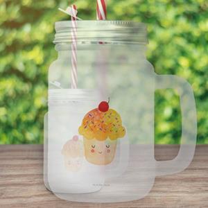 Mr. & Mrs. Panda Longdrinkglas »Cupcake - Transparent - Geschenk, Geschenk Koch, Glas, Mason Jar, Küche Spruch, süße Tiermotive, Trinkhalm, Strohhalm, Cupcakes, lustige Sprü