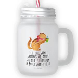 Mr. & Mrs. Panda Longdrinkglas »Eichhörnchen Smoothie - Transparent - Geschenk, Henkelglas, Einmachglas, Abnehmen, mit Decke, gute Laune, Glas, süße Tiermotive, Trinkglas, Tiere&