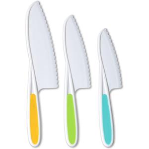 Jormftte Kinderkochmesser »Messerset für Kinder, 3-teiliges Nylon-Küchenmesser-Set, Kinder-Kochmesser in 3 Größen und Farben, fester Griff, gezackte Kanten«