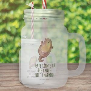 Mr. & Mrs. Panda Longdrinkglas »Otter Umarmen - Transparent - Geschenk, gut gelaunt, Otter Seeotter See Otter, Einmachglas, Trinkglas, Glas, Trinkhalm, Fischotter, Seeotter«, Premium Glas
