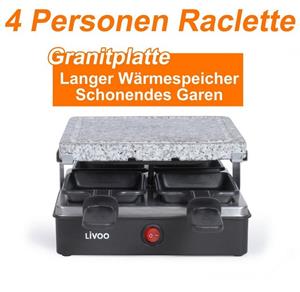 LIVOO Raclette  Raclettegrill 4 Personen Granitplatte Grill Partyabend DOC242