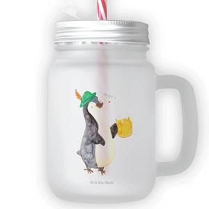 Mr. & Mrs. Panda Longdrinkglas »Pinguin Bier - Transparent - Geschenk, Oktoberfest, Feierabend, Bierchen, mit Decke, Trinkhalm, Pinguine, Trinkglas, Strohhalm, Cocktailglas«, Premium Glas