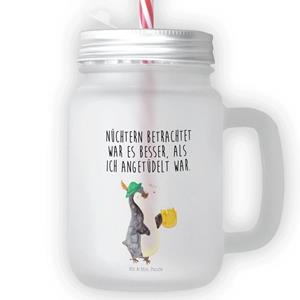 Mr. & Mrs. Panda Longdrinkglas »Pinguin Bier - Transparent - Geschenk, Oktoberfest, Feierabend, Sommerglas, Trinkhalm, Pinguine, Cocktailglas, Glas, Trinkglas, Bierchen«, Premium Glas