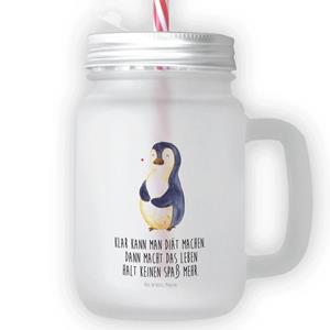 Mr. & Mrs. Panda Longdrinkglas »Pinguin Diät - Transparent - Geschenk, Körperliebe, Sommerglas, Bierbauch, Trinkhalm, Motivation, Trinkglas, dick, Abnehmen, Henkelglas, Gewicht«,