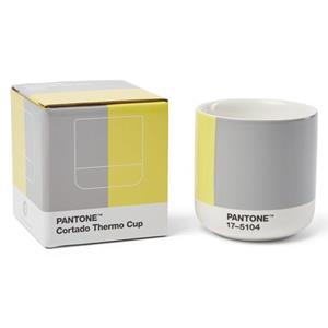 Pantone Kaffeeservice, Porzellan Thermobecher Cortado,190 ml, Geschenkbox- Illuminating 13-0647 & Ultimate Gray 17-5104