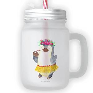 Mr. & Mrs. Panda Longdrinkglas »Pinguin Kokosnuss - Transparent - Geschenk, Urlaub, Mason Jar, Hawaii, Henkelglas, Cocktailglas, Einmachglas, Ferien, Glas«, Premium Glas