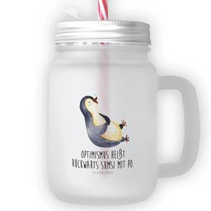 Mr. & Mrs. Panda Longdrinkglas »Pinguin lachend - Transparent - Geschenk, Strohhalm, Cocktailglas, Optimismus, Fröhlich, Einmachglas, Freude, lustiger Spruch, Sommerglas, Trinkhalm«, 
