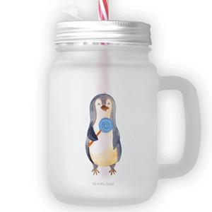 Mr. & Mrs. Panda Longdrinkglas »Pinguin Lolli - Transparent - Geschenk, naschen, Gauner, Trinkglas, Süßigkeiten, Einmachglas, Spruch, Trinkhalm, mit Decke, Mason Jar, Cocktailglas&laq
