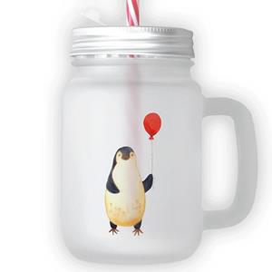 Mr. & Mrs. Panda Longdrinkglas »Pinguin Luftballon - Transparent - Geschenk, Glas, Tagträume, Einmachglas, gute Laune, Sommerglas, Trinkglas, Trinkhalm, Mason Jar, Glück«, Premiu