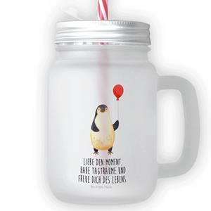 Mr. & Mrs. Panda Longdrinkglas »Pinguin Luftballon - Transparent - Geschenk, mit Decke, gute Laune, Tagträume, Trinkglas, Trinkhalm, Geschenkidee, Kirmes, Strohhalm, Kind, Glück«
