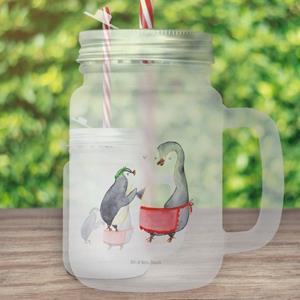 Mr. & Mrs. Panda Longdrinkglas »Pinguin mit Kind - Transparent - Geschenk, Cocktailglas, Trinkglas, Henkelglas, Vatertag, Geburststag, Mason Jar, Lieblingsmensch, Glas, Mutti, Mama«, Premi