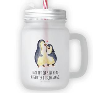Mr. & Mrs. Panda Longdrinkglas »Pinguin umarmend - Transparent - Geschenk, glücklich, Trinkhalm, Hochzeit, Sommerglas, Liebe, Liebesbeweis, Seevogel, Cocktailglas, Strohhalm«, Premium
