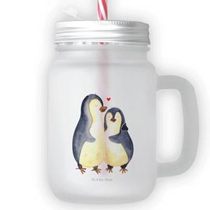 Mr. & Mrs. Panda Longdrinkglas »Pinguin umarmend - Transparent - Geschenk, Sommerglas, Glas, Mason Jar, Strohhalm, Umarmung, glücklich, Trinkhalm, Liebe, Hochzeit, Verlobung«, Premium