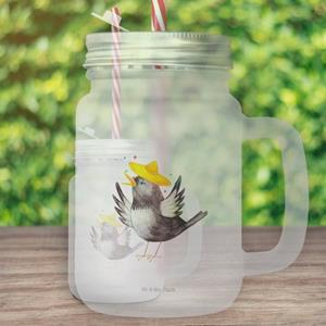 Mr. & Mrs. Panda Longdrinkglas »Rabe mit Sombrero - Transparent - Geschenk, lustige Sprüche, Strohhalm, Tiere, Motivation, Vogel, mit Decke, Trinkglas, Elster, süße Tiermotive, G