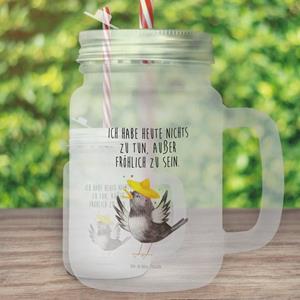 Mr. & Mrs. Panda Longdrinkglas »Rabe mit Sombrero - Transparent - Geschenk, Sommerglas, Spruch positiv, glücklich sein, lustige Sprüche, Mason Jar, Elster, Cocktailglas, Henkelglas&laq