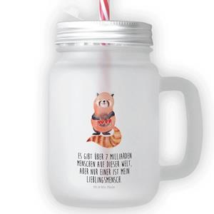Mr. & Mrs. Panda Longdrinkglas »Roter Panda - Transparent - Geschenk, Mason Jar, süße Tiermotive, Liebling, Tiere, Trinkhalm, Lieblingsmensch, Glas, mit Decke, lustige Sprüche&la