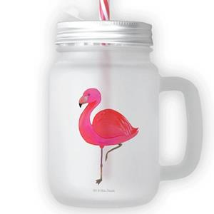 Mr. & Mrs. Panda Longdrinkglas »Flamingo classic - Transparent - Geschenk, Einzigartig, glücklich, ich, Trinkglas, Sommerglas, mit Decke, Freundinnen, Trinkhalm, Einmachglas«, Premium