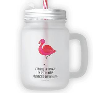 Mr. & Mrs. Panda Longdrinkglas »Flamingo classic - Transparent - Geschenk, Sommerglas, prächtig, für mich, Trinkglas, Einmachglas, einzigartig, Strohhalm, Geschwister, Einzigartig&laqu