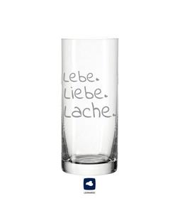 KS Laserdesign Longdrinkglas »Leonardo Glas mit Gravur '' Lebe, Liebe, Lache '' - Geschenke für Frauen & Männer, beste Freunde & Freundinnen, Geburtstag, Weihnachte