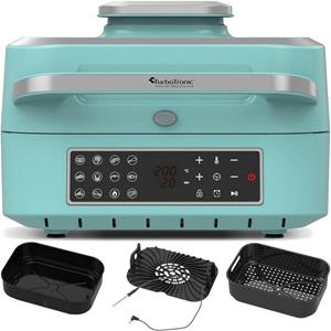 Turbotronic Ag700 2-in-1 Airfryer En Grill Met Slimme Thermometer - 6.5l - Turquoise/zilver