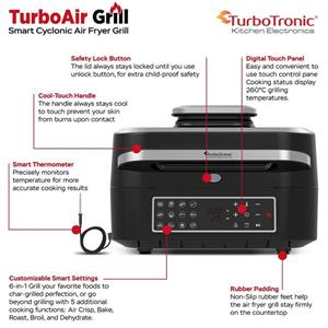 Turbotronic Ag700 2-in-1 Airfryer En Grill Met Slimme Thermometer - 6.5l - Zwart/koper
