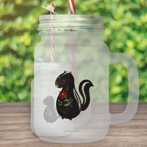 Mr. & Mrs. Panda Longdrinkglas »Stinktier Blume - Transparent - Geschenk, verträumt, Henkelglas, Skunk, Sommerglas, Einmachglas, Trinkglas, Glas, Stinker, Wildtier, Trinkhalm«, Premiu