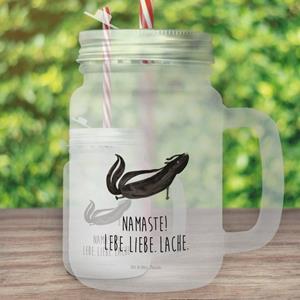 Mr. & Mrs. Panda Longdrinkglas »Stinktier Yoga - Transparent - Geschenk, Lebe, Skunk, Glas, Trinkhalm, Einmachglas, Mason Jar, Henkelglas, Stinki, Trinkglas«, Premium Glas