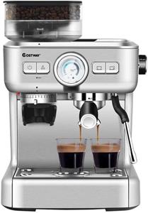 COSTWAY Espressomaschine Siebträgermaschine Kaffeemaschine, mit 30 Stufen, Milchaufschäumdüse, PID-Temperaturregler & 2L Wassertank