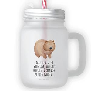 Mr. & Mrs. Panda Longdrinkglas »Wombat - Transparent - Geschenk, lustige Sprüche, süße Tiermotive, Strohhalm, Motivation, Spruch, Sommerglas, Tiere, mit Decke, Cocktailglas«