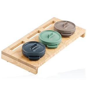 Mahlzeit Warmhalteplatte  Mini Cocotte Set mit Holzständer, 3 x 250 ml, Gusseisen emailliert