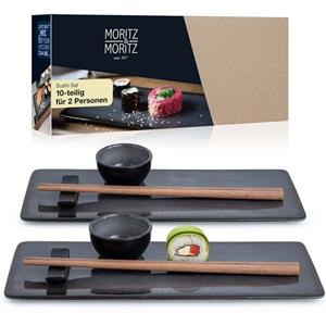 Moritz & Moritz Tafelservice »Sushi Geschirr Set Grau«, Porzellan, für 2 Personen - 10 Teile
