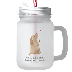 Mr. & Mrs. Panda Longdrinkglas »Hund Liebe - Transparent - Geschenk, Mason Jar, Trinkglas, Henkelglas, Trinkhalm, Hundeglück, Hunderasse, Strohhalm, Glas, Hundeliebe, Hundebesitzer«, 