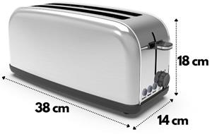 STEINBORG Toaster SB-2070, 2 lange Schlitze, für 4 Scheiben, 1400 W, Edelstahl Gehäuse, mit Brötchenaufsatz, mit Krümelschublade