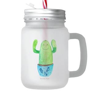 Mr. & Mrs. Panda Longdrinkglas »Kaktus Happy - Transparent - Geschenk, Strohhalm, Kakteen, Mutter, Einmachglas, Büroalltag, Cocktailglas, Mason Jar, Büro, Sommerglas, Trinkhalm«,