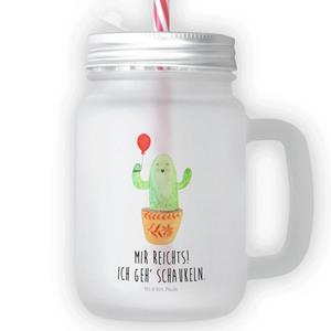 Mr. & Mrs. Panda Longdrinkglas »Kaktus Luftballon - Transparent - Geschenk, Trinkhalm, Cocktailglas, Trinkglas, Mason Jar, Kakteen, Sommerglas, Freude, Einmachglas, Stress«, Premium Glas