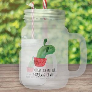 Mr. & Mrs. Panda Longdrinkglas »Kaktus Mamamia - Transparent - Geschenk, Mason Jar, Einmachglas, Trinkglas, Kaktusliebe, Sommerglas, Schule, Kakteen, Henkelglas, Ärger«, Premium Glas